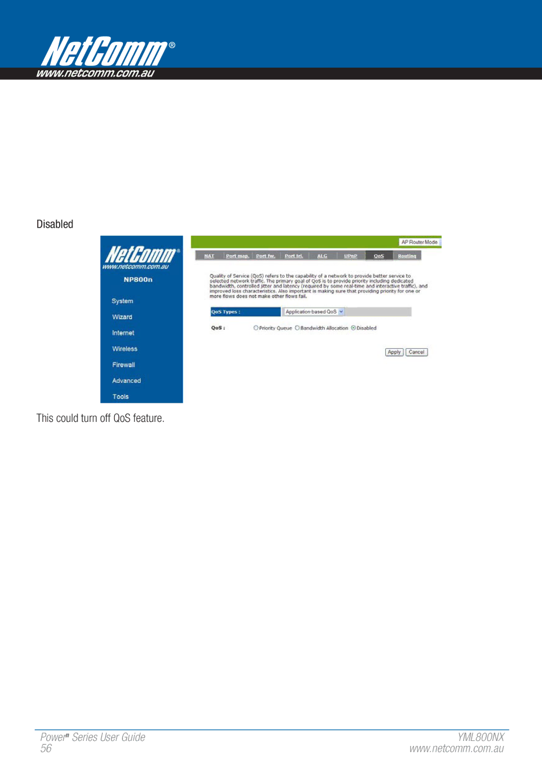 NetComm 802.11 manual Disabled This could turn off QoS feature 