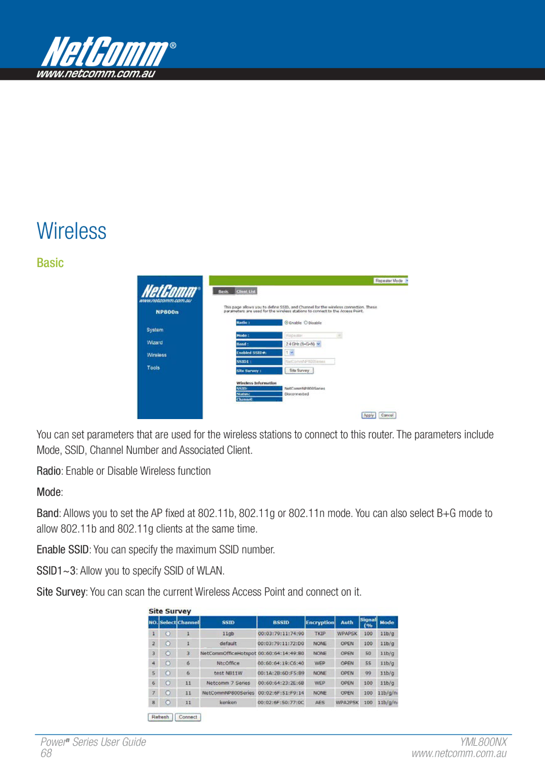 NetComm 802.11 manual Wireless, Basic 