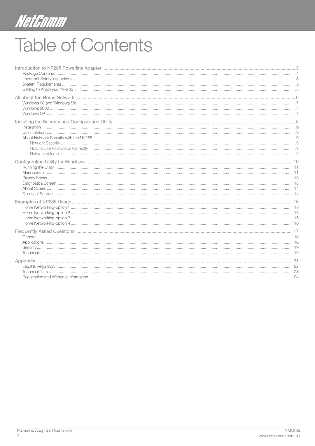 NetComm 85Mbps manual Table of Contents 