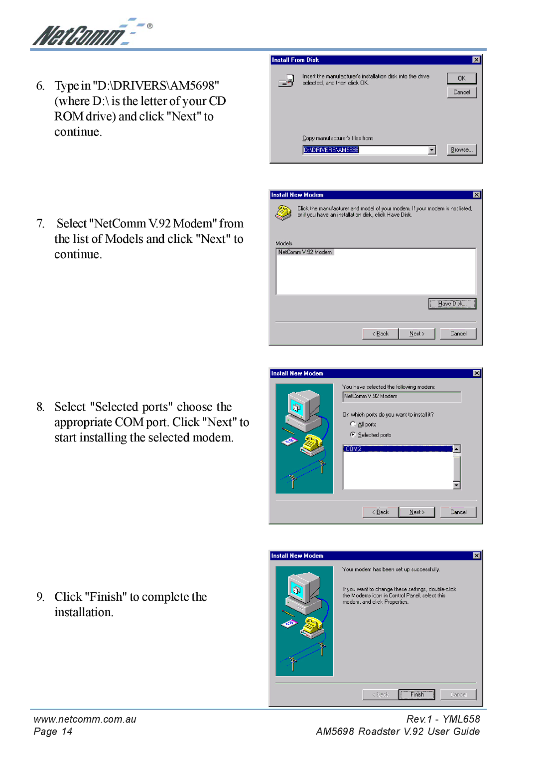 NetComm AM5698 manual Rev.1 YML658 