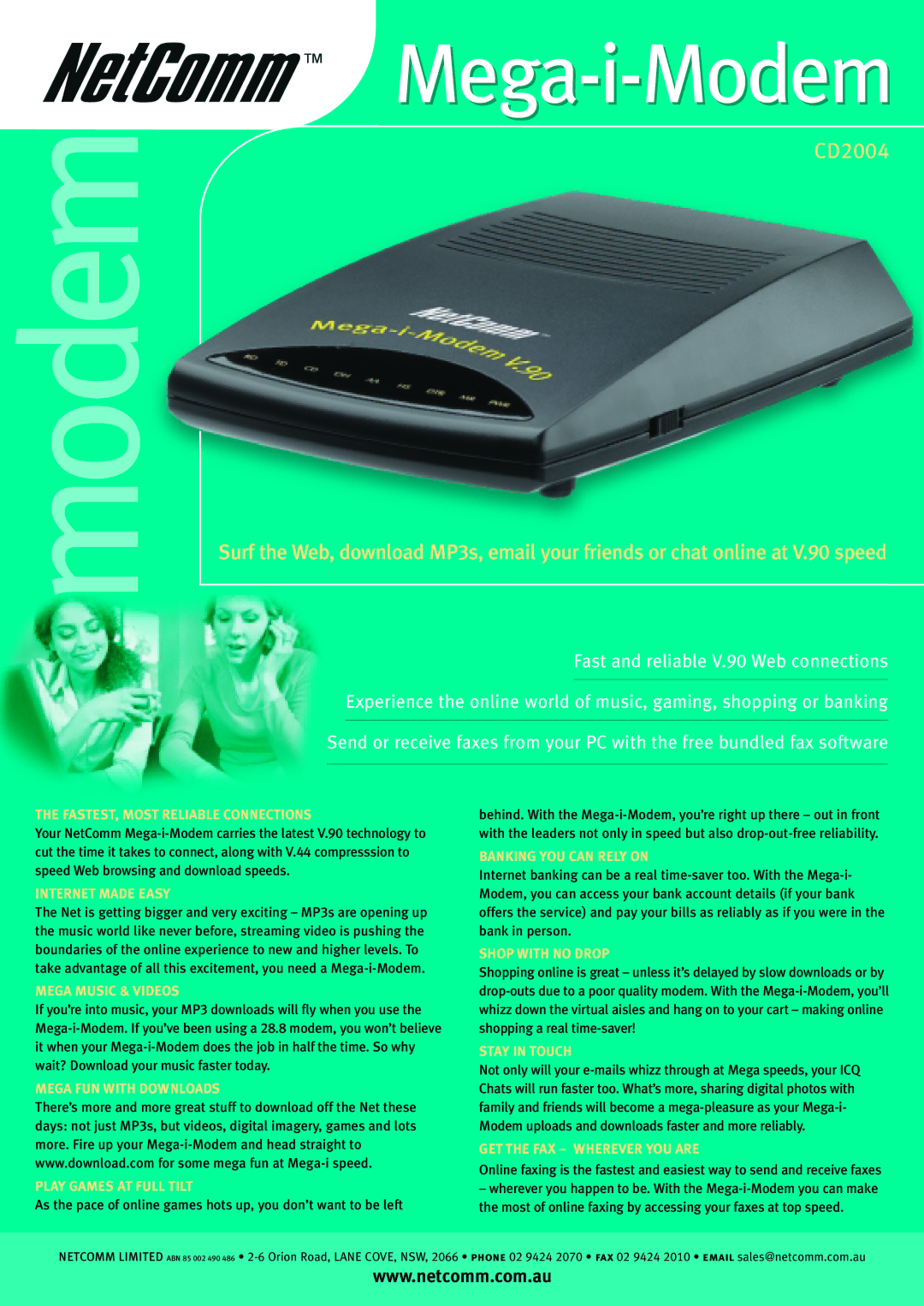 NetComm CD 2004 manual FASTEST, Most Reliable Connections, Internet Made Easy, Mega Music & Videos, Shop with no Drop 