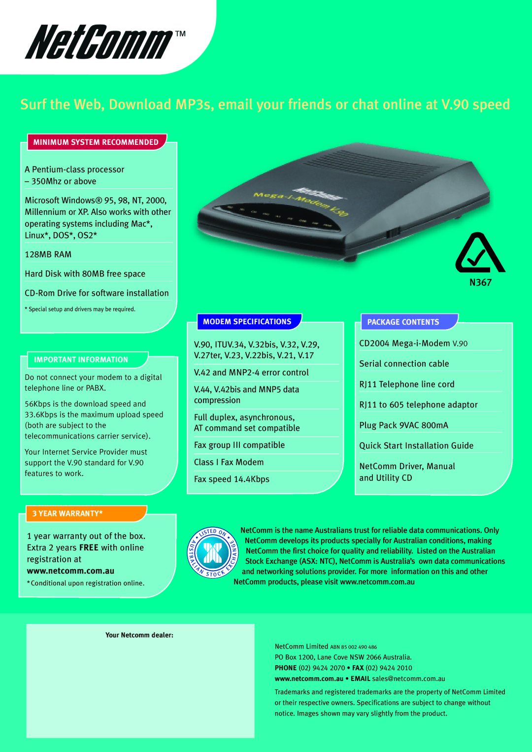 NetComm CD 2004 manual 128MB RAM 