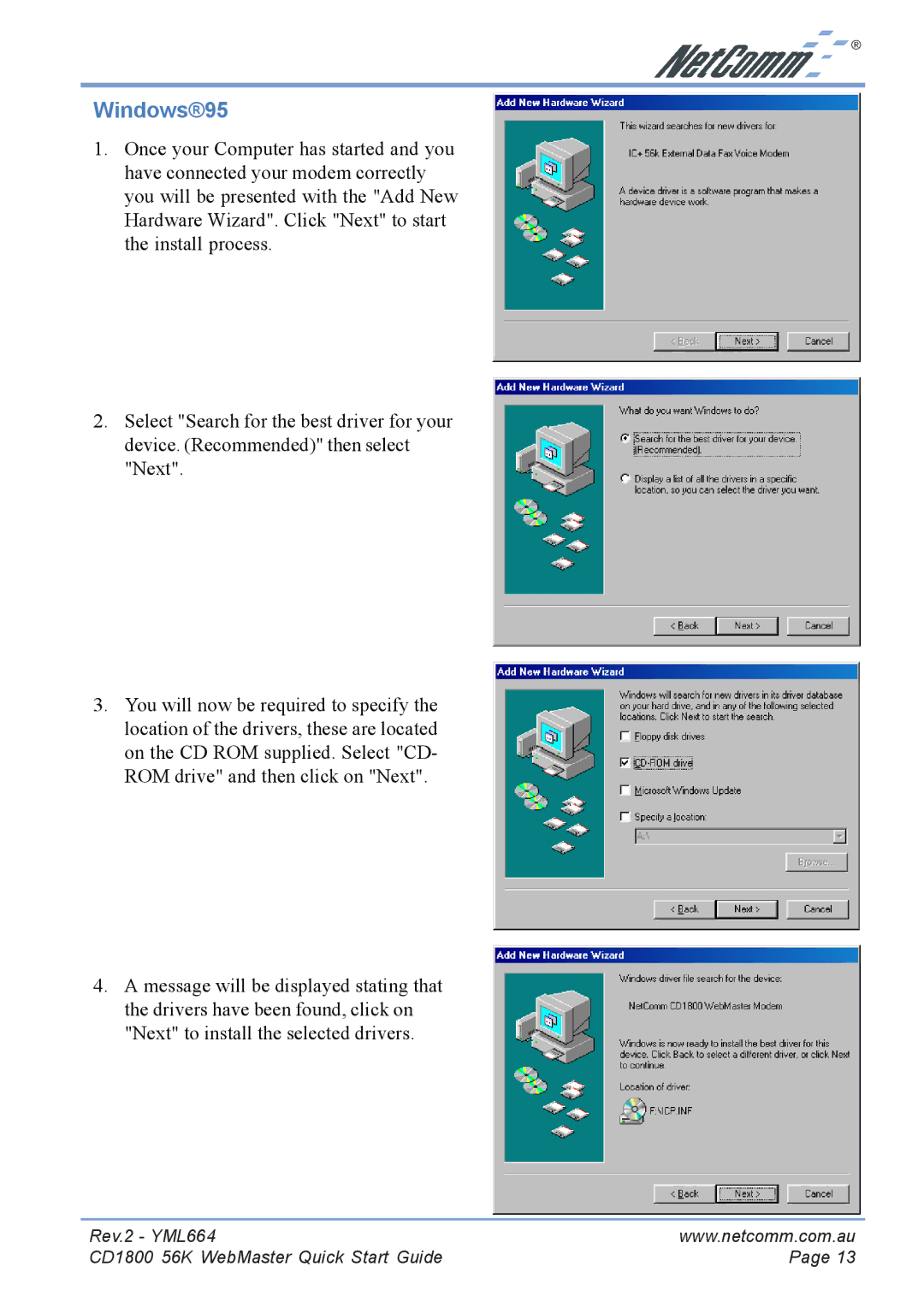 NetComm CD1800 manual Windows95 