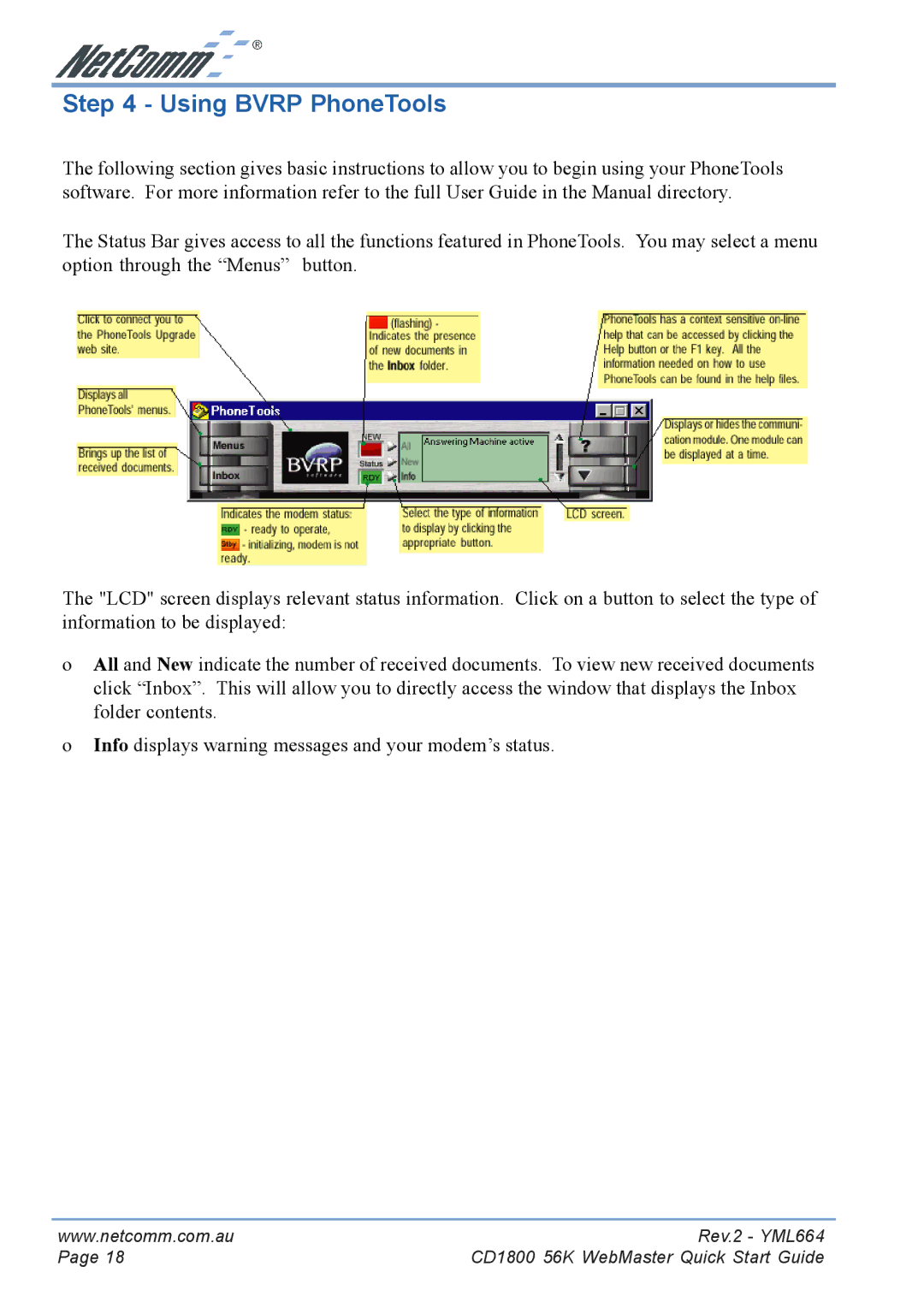 NetComm CD1800 manual Using Bvrp PhoneTools 