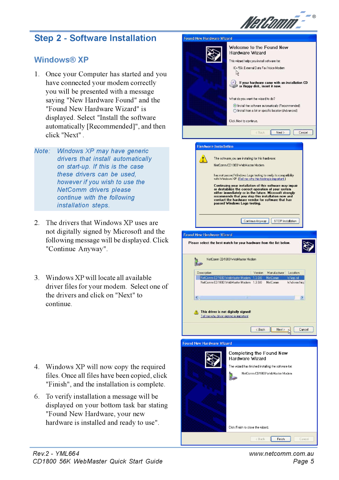 NetComm CD1800 manual Software Installation, Windows XP 