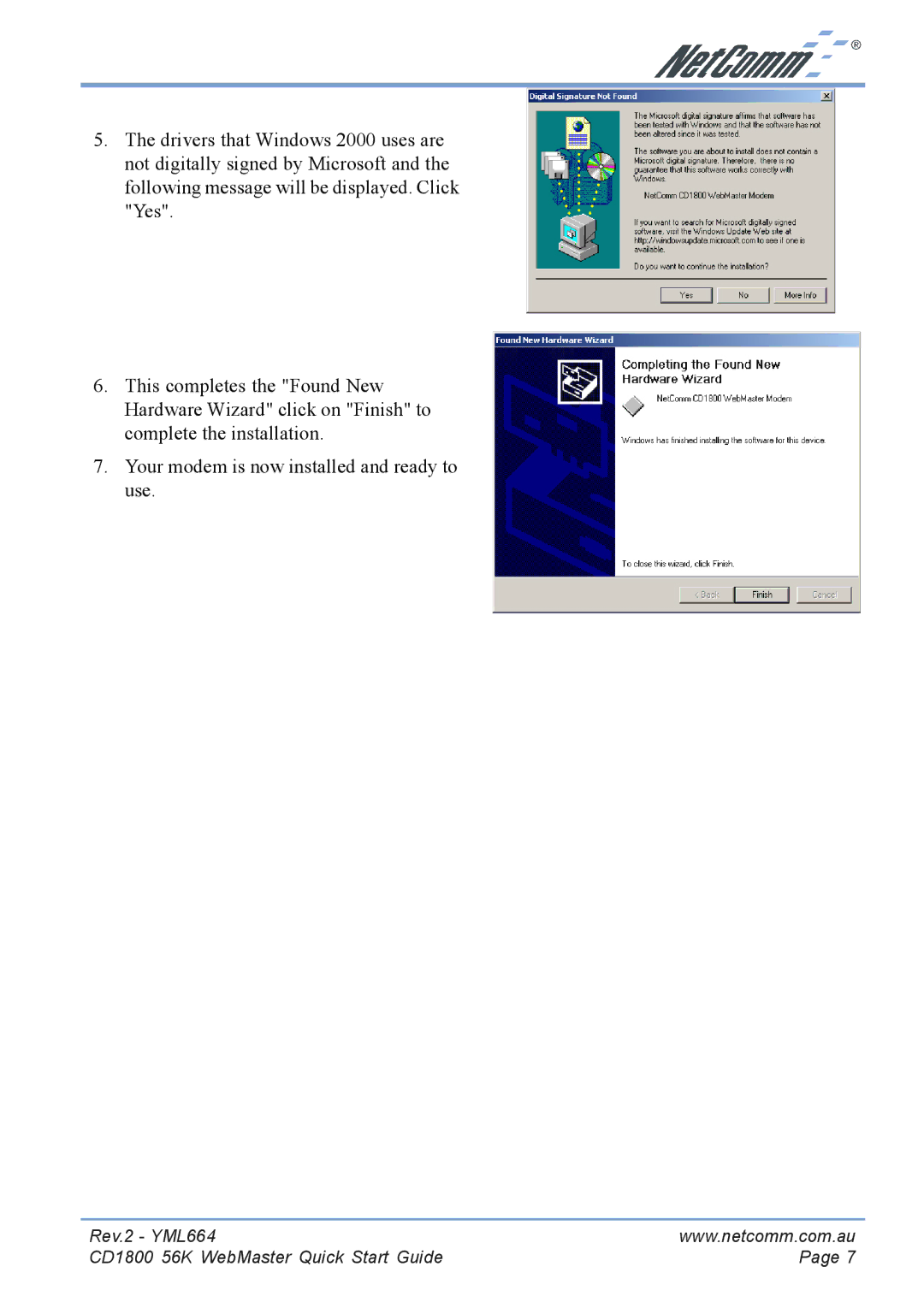 NetComm manual Rev.2 YML664 CD1800 56K WebMaster Quick Start Guide 