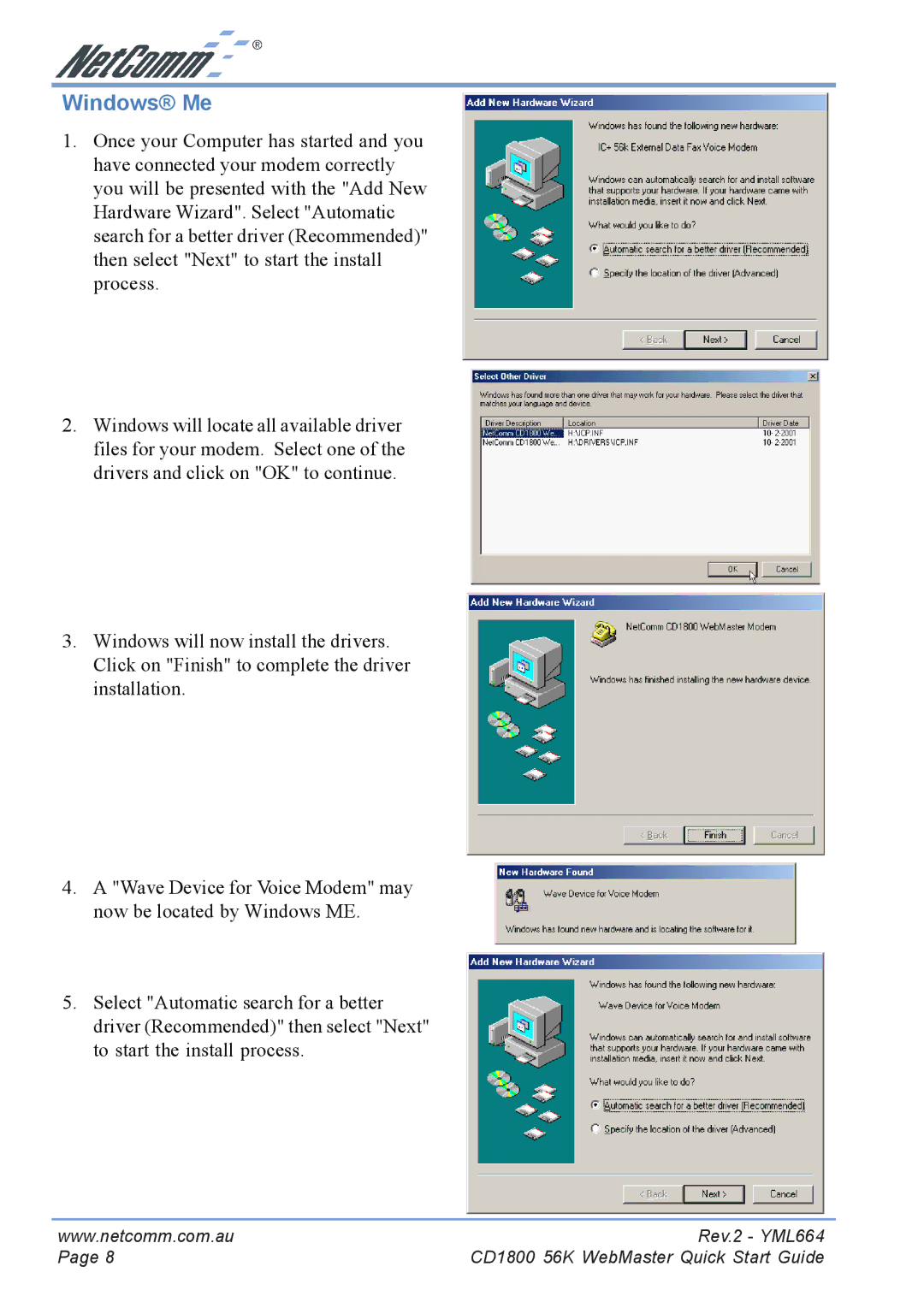 NetComm CD1800 manual Windows Me 