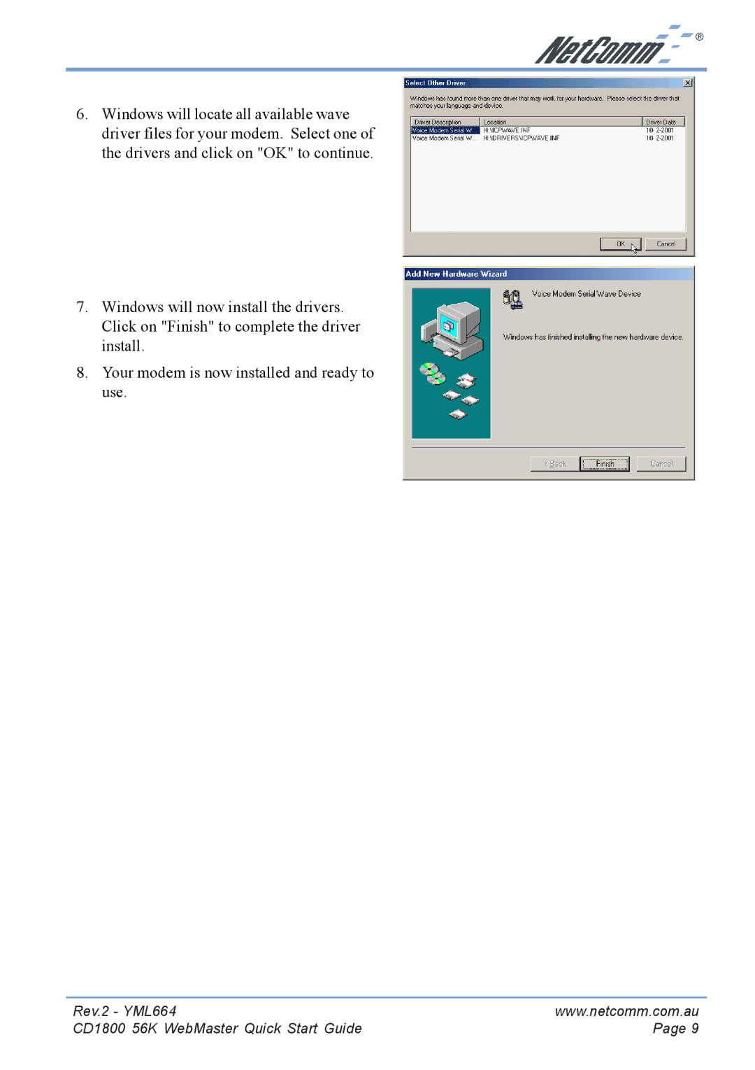 NetComm manual Rev.2 YML664 CD1800 56K WebMaster Quick Start Guide 