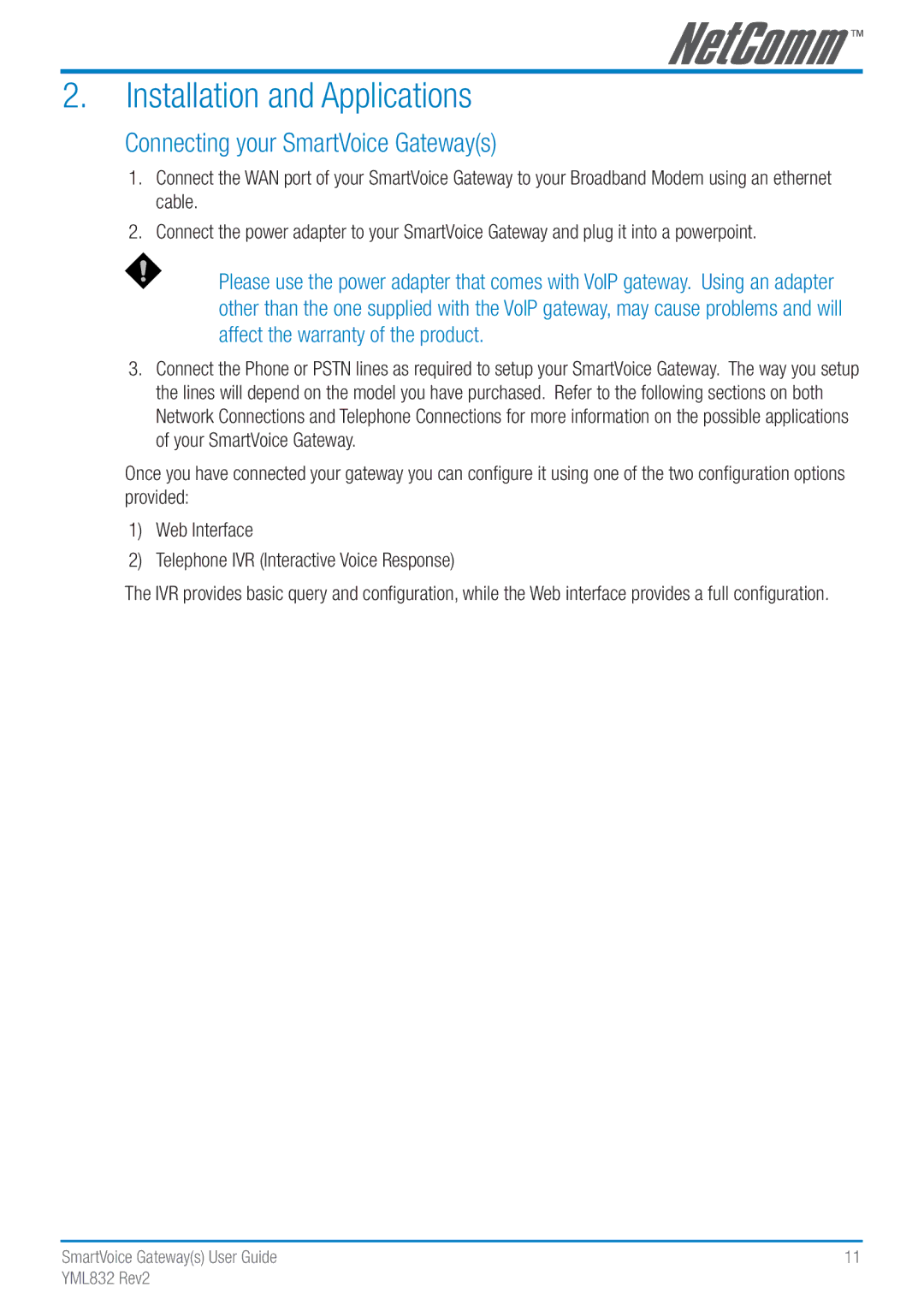 NetComm Gateway Series manual Installation and Applications, Connecting your SmartVoice Gateways 