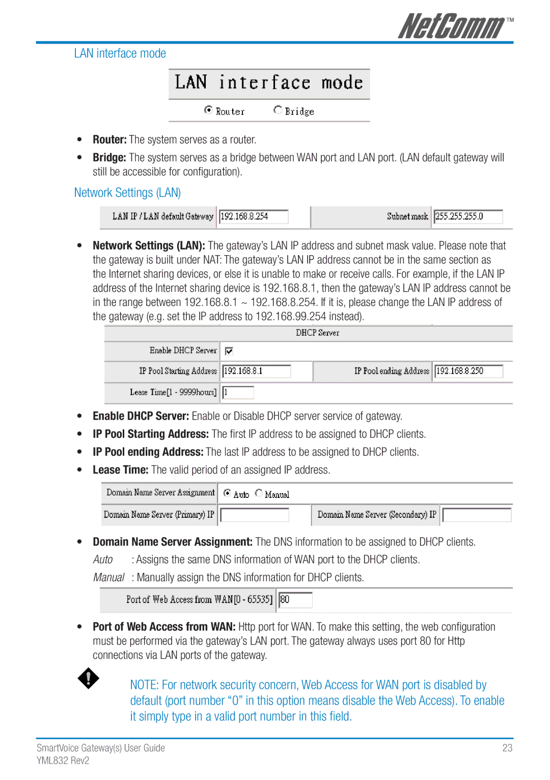 NetComm Gateway Series manual LAN interface mode, Network Settings LAN 