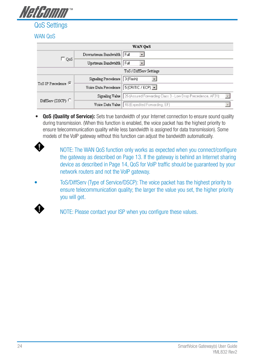 NetComm Gateway Series manual QoS Settings, WAN QoS 