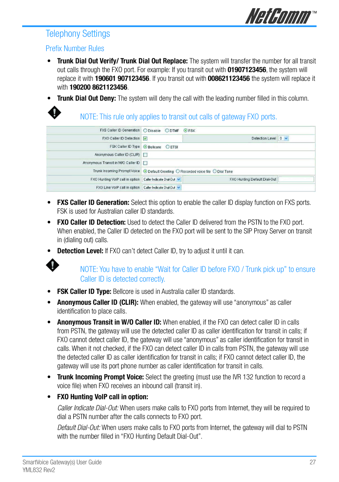 NetComm Gateway Series manual Telephony Settings, Prefix Number Rules 