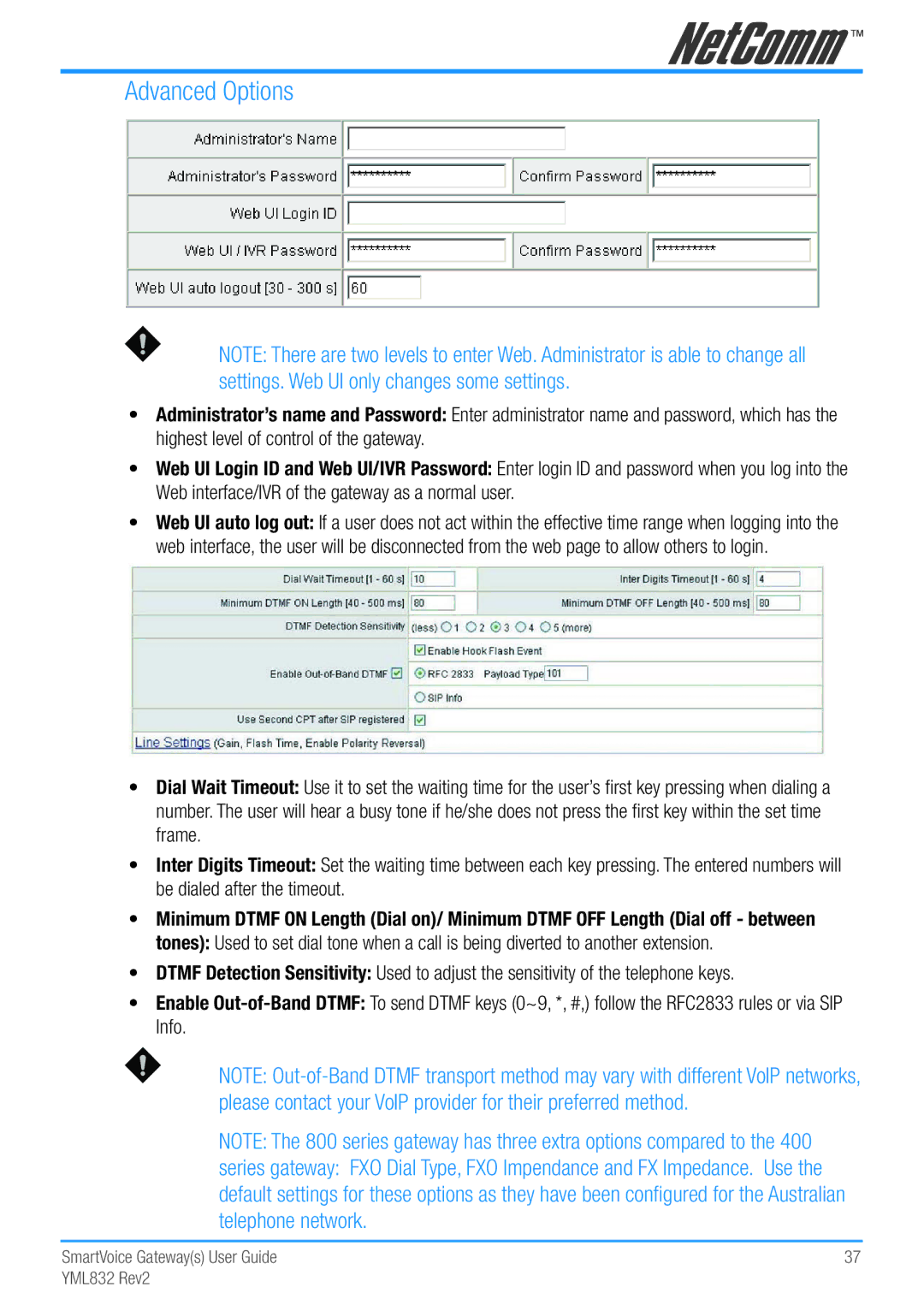 NetComm Gateway Series manual Advanced Options 