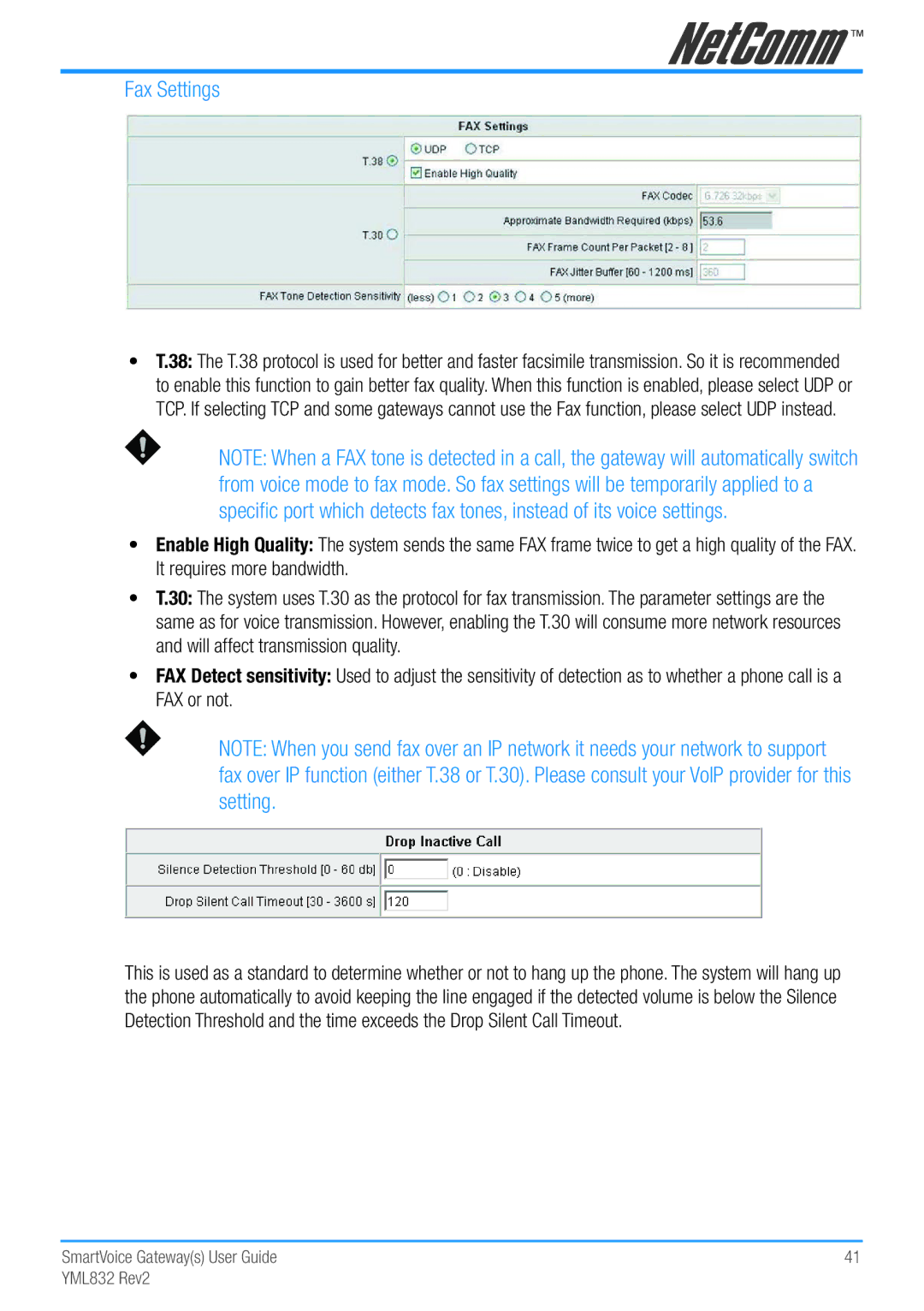 NetComm Gateway Series manual Fax Settings 