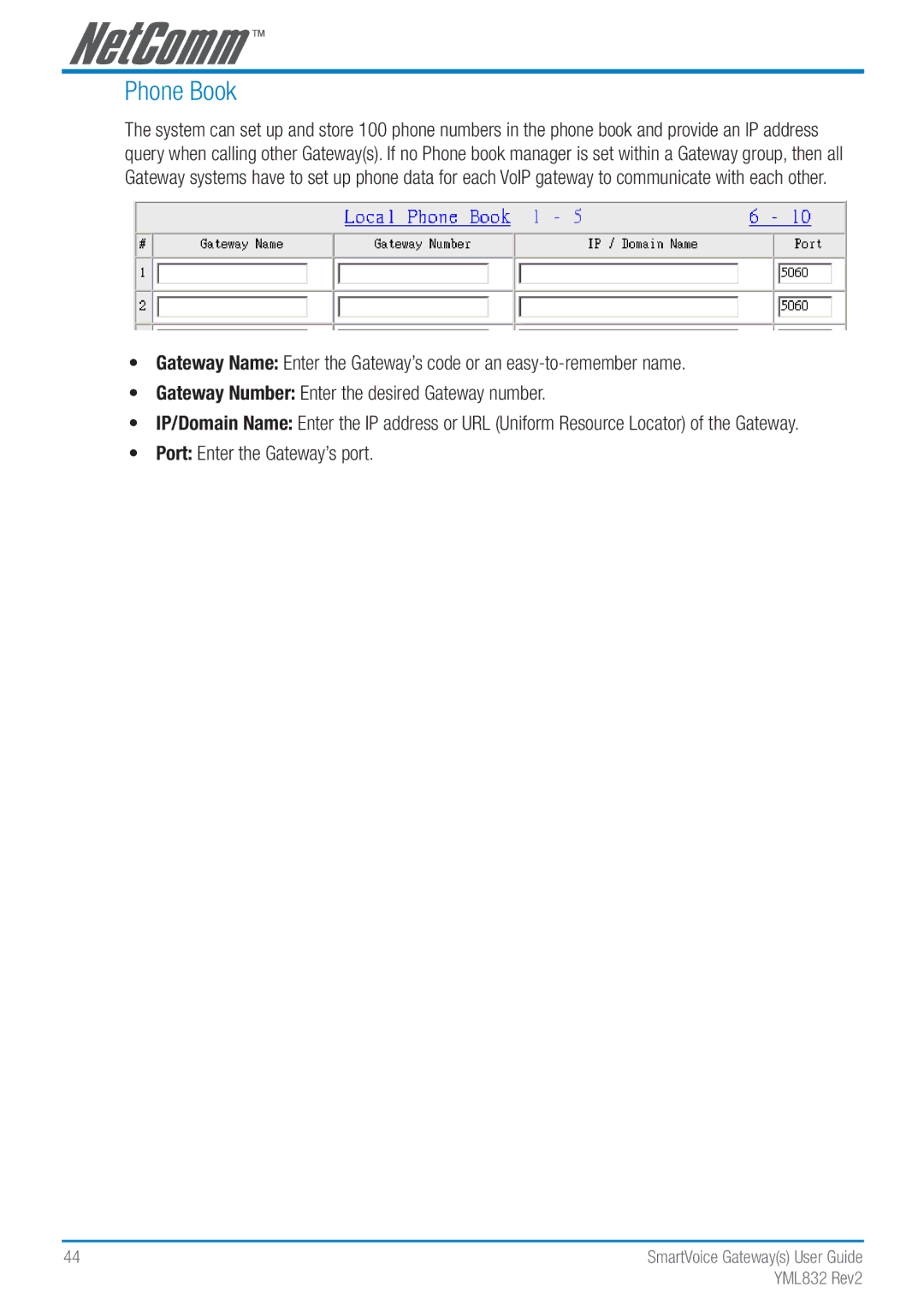 NetComm Gateway Series manual Phone Book 