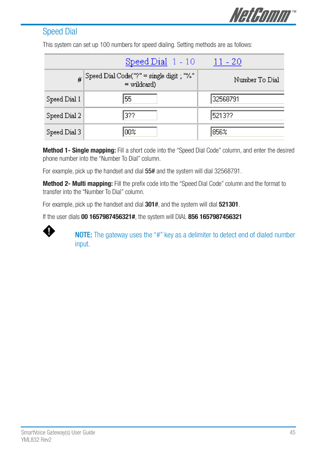 NetComm Gateway Series manual Speed Dial 