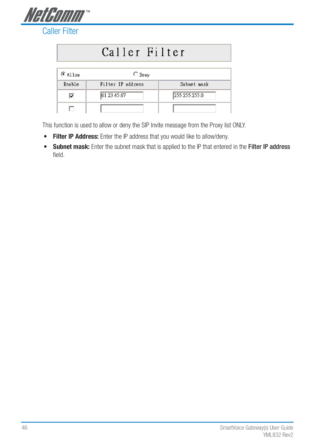 NetComm Gateway Series manual Caller Filter 