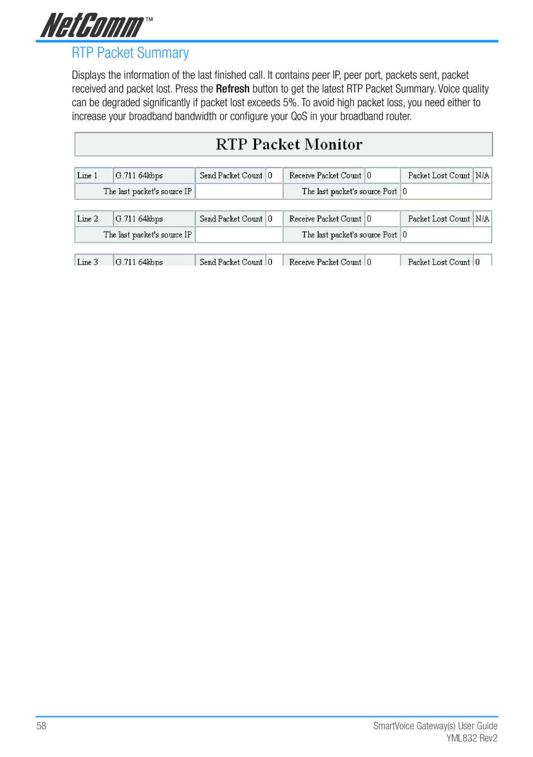 NetComm Gateway Series manual RTP Packet Summary 