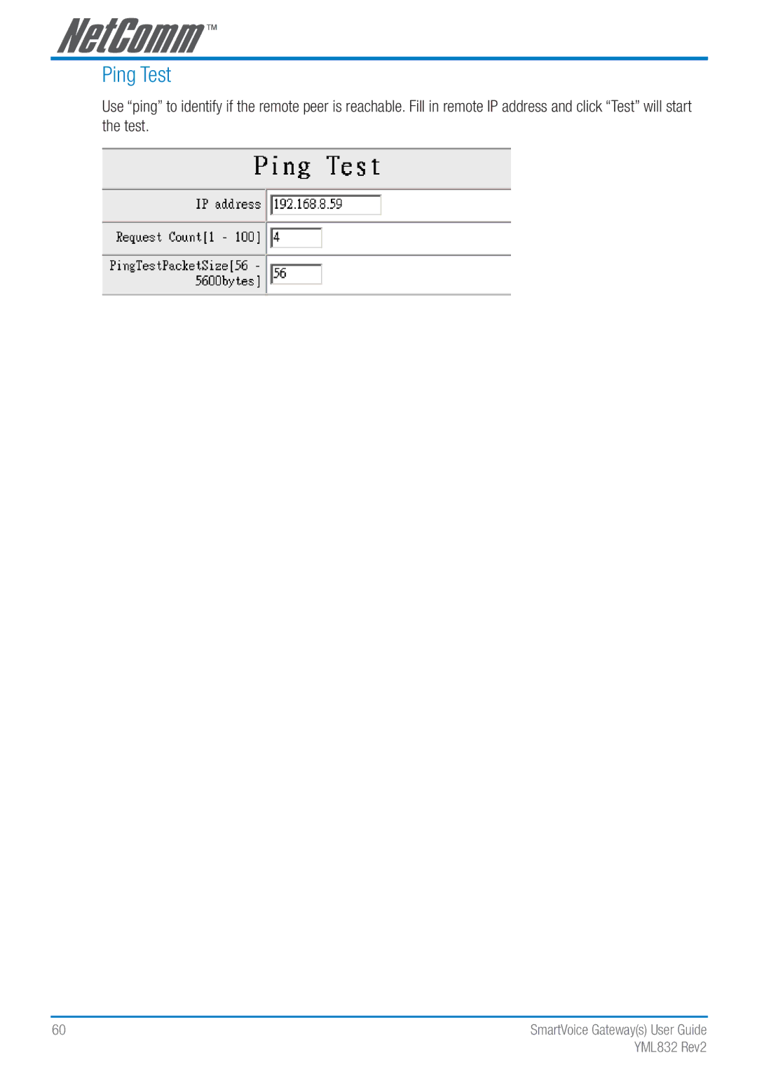 NetComm Gateway Series manual Ping Test 