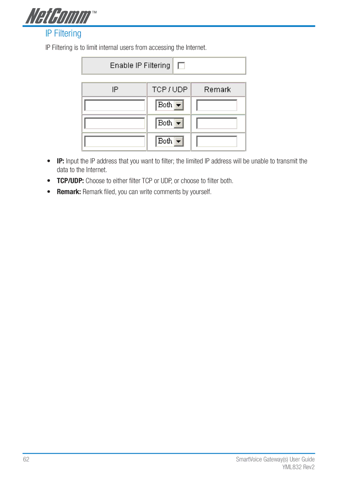 NetComm Gateway Series manual IP Filtering 