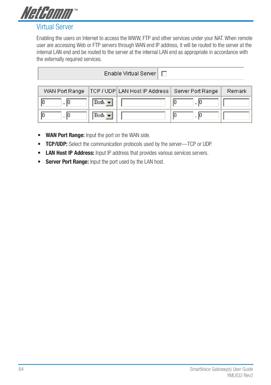 NetComm Gateway Series manual Virtual Server 