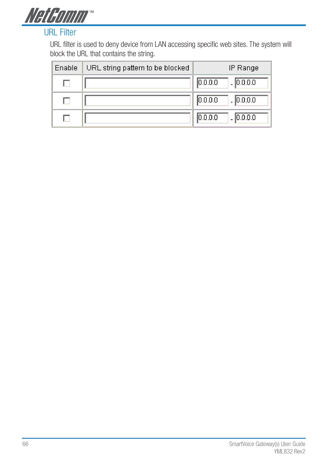 NetComm Gateway Series manual URL Filter 