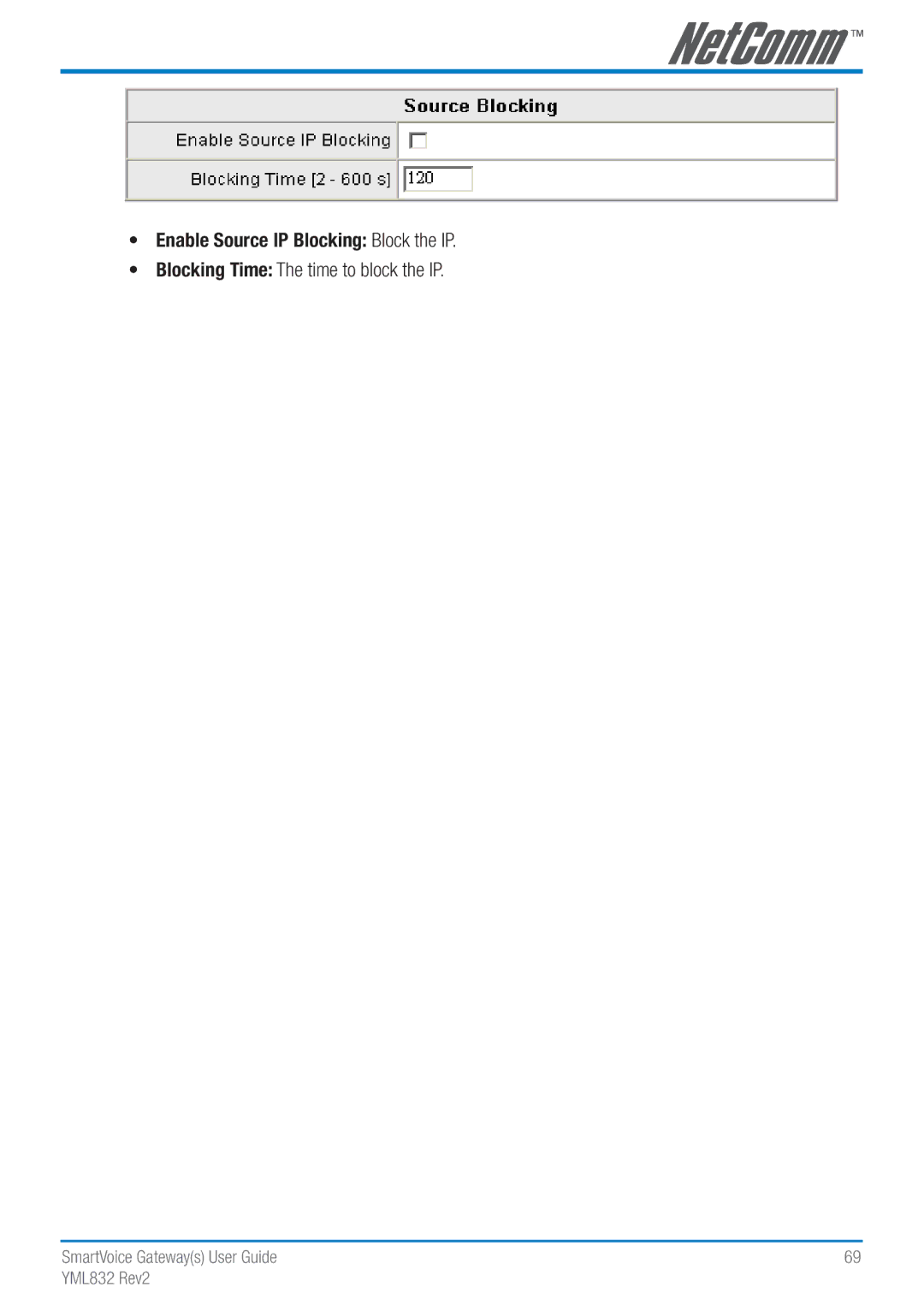 NetComm Gateway Series manual Enable Source IP Blocking Block the IP 