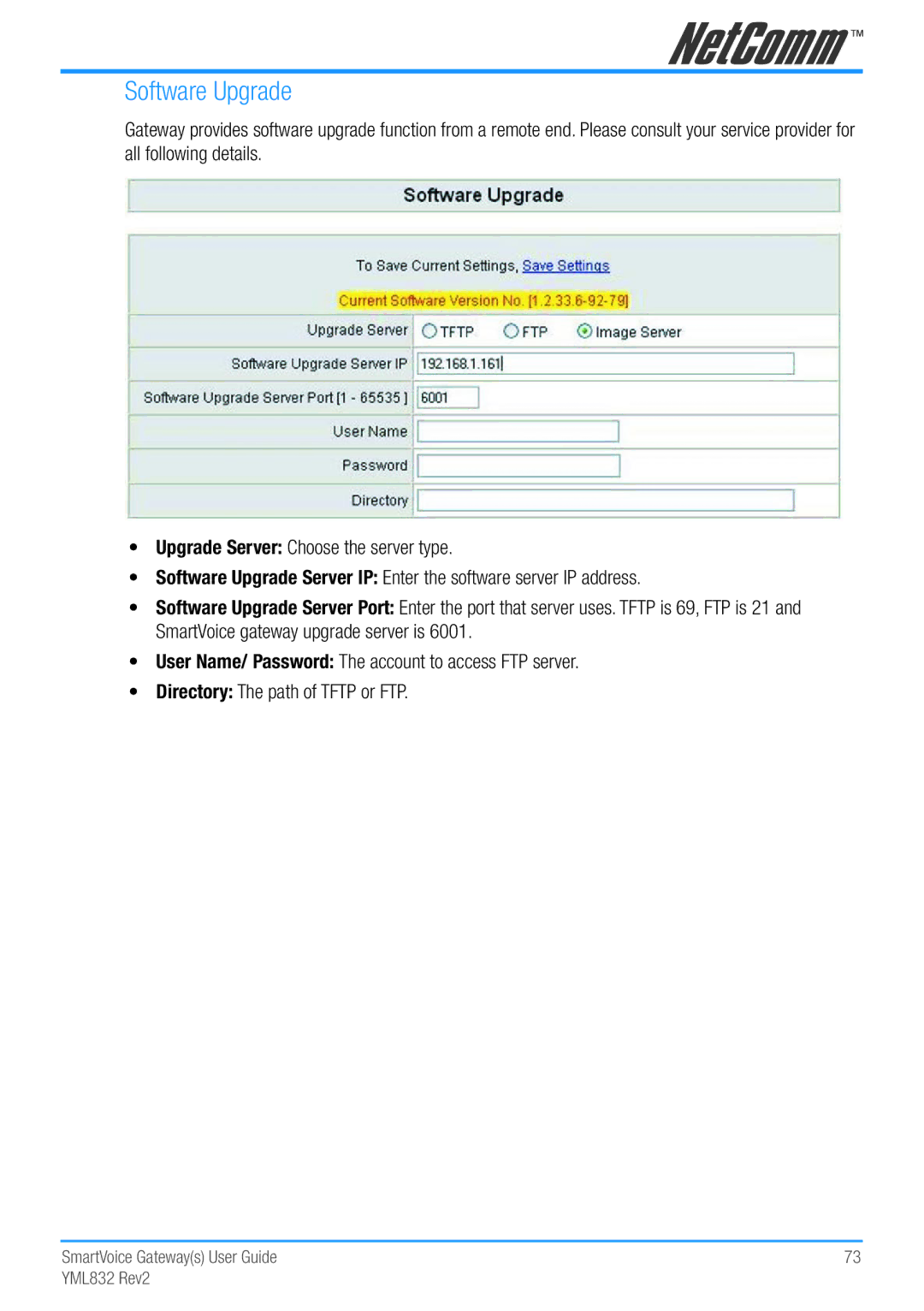 NetComm Gateway Series manual Software Upgrade 