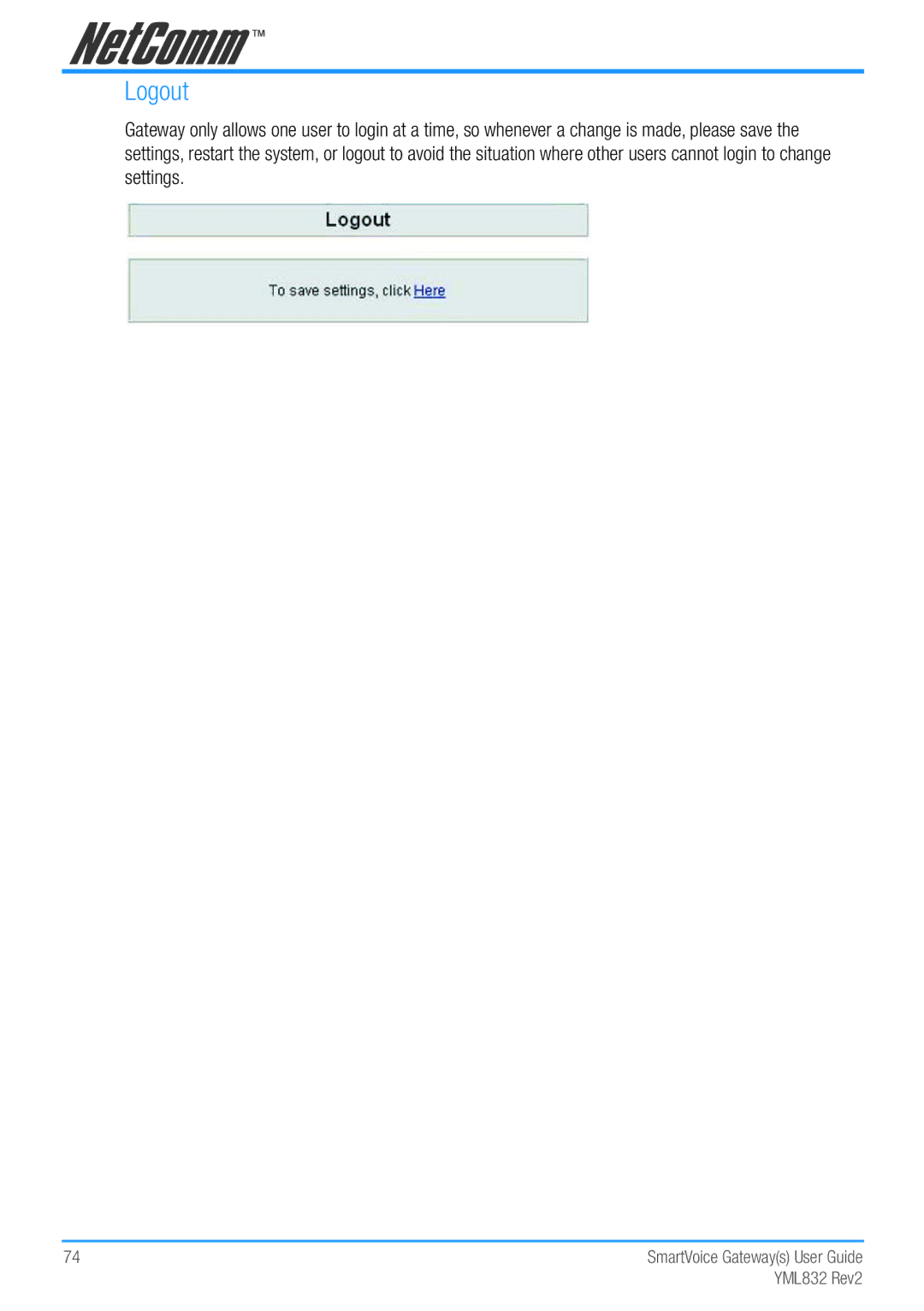 NetComm Gateway Series manual Logout 