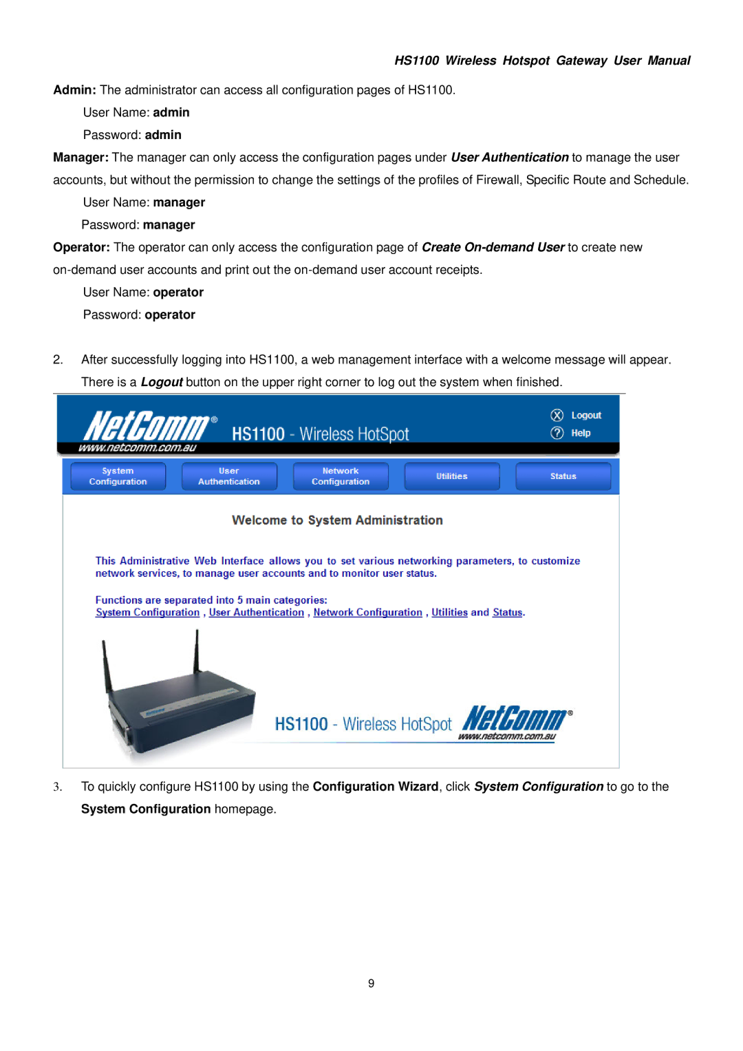 NetComm HS1100 manual 