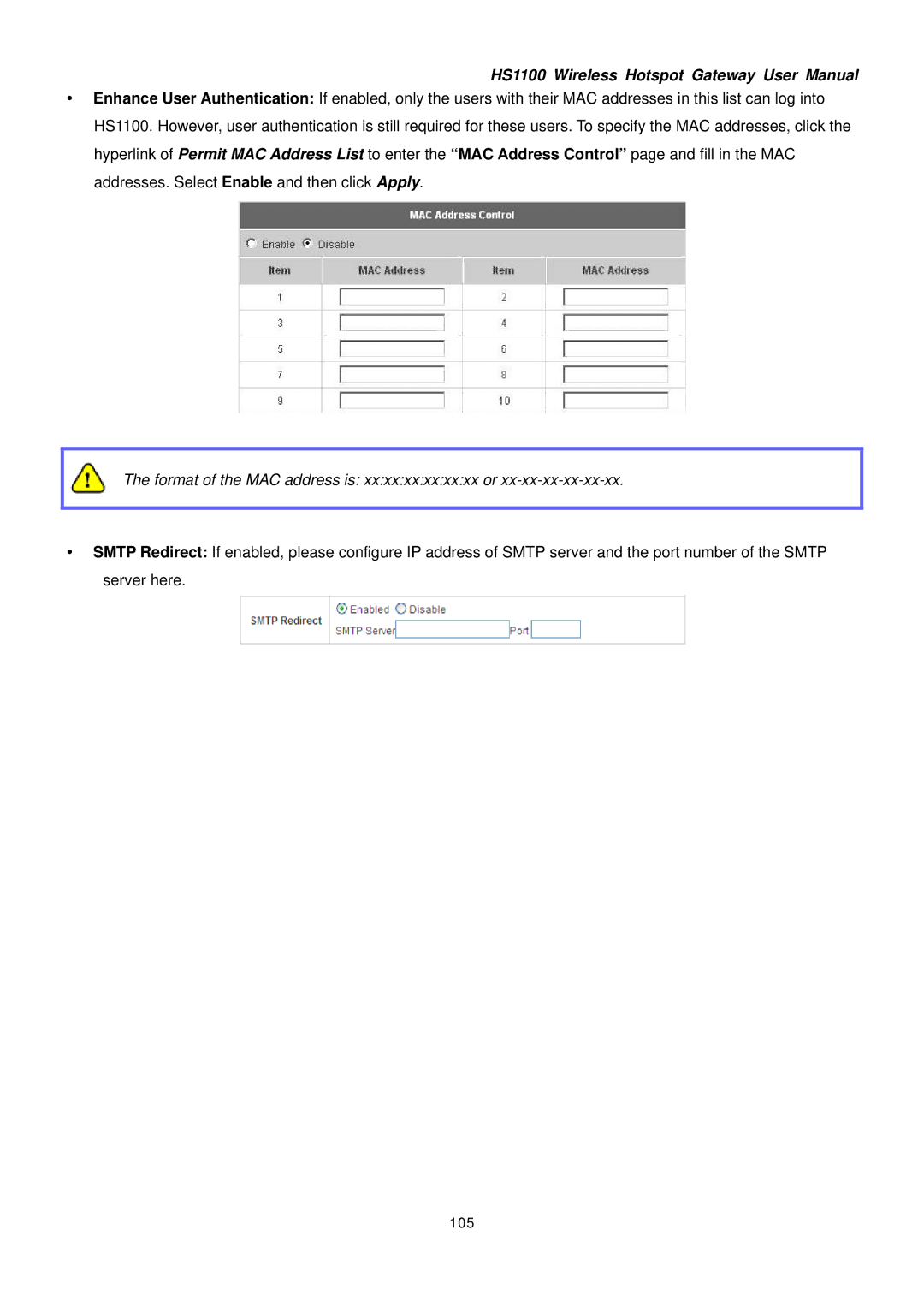 NetComm HS1100 manual Format of the MAC address is xxxxxxxxxxxx or, 105 