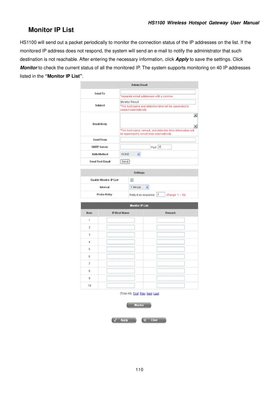 NetComm HS1100 manual Monitor IP List 