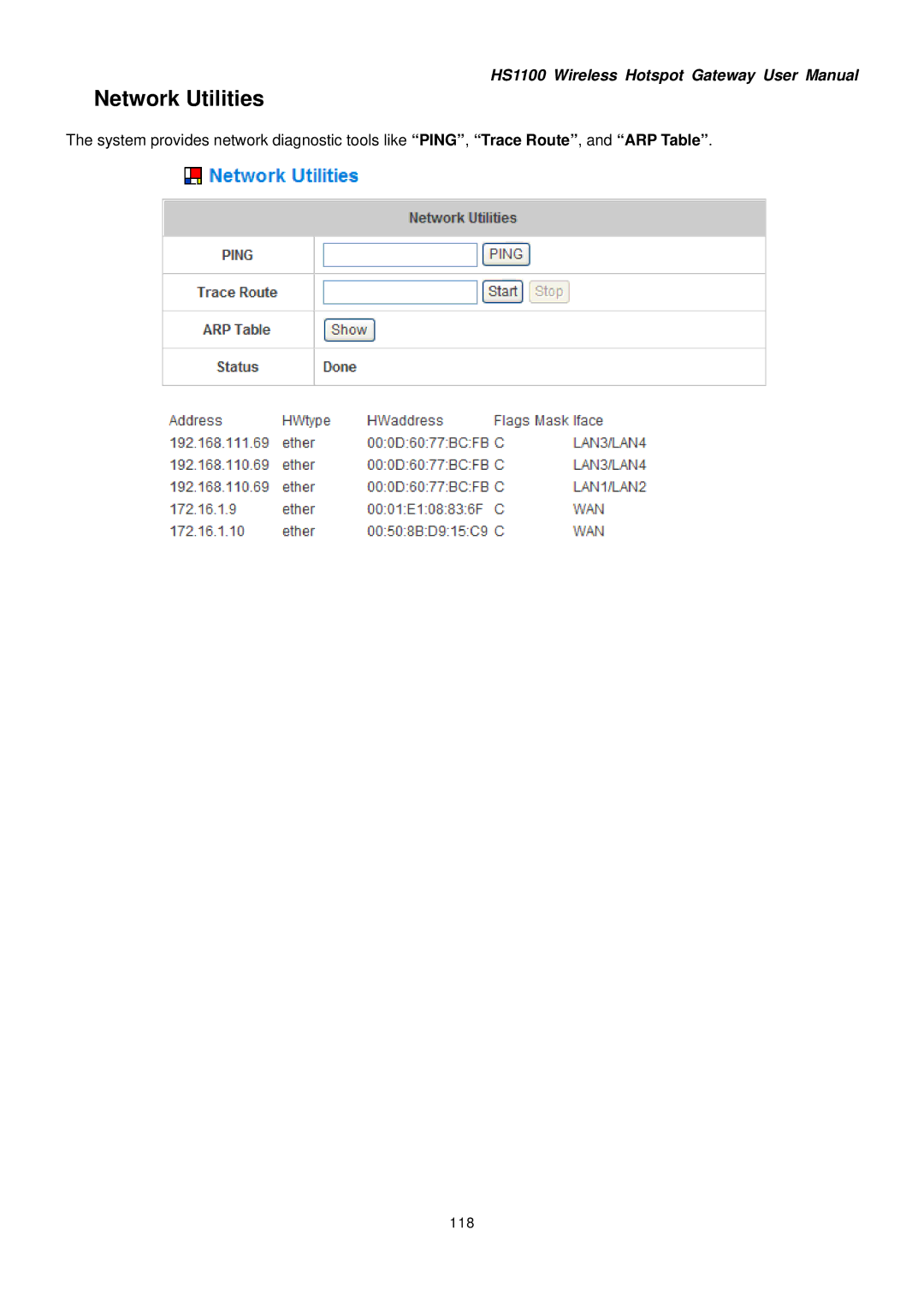 NetComm HS1100 manual Network Utilities, 118 