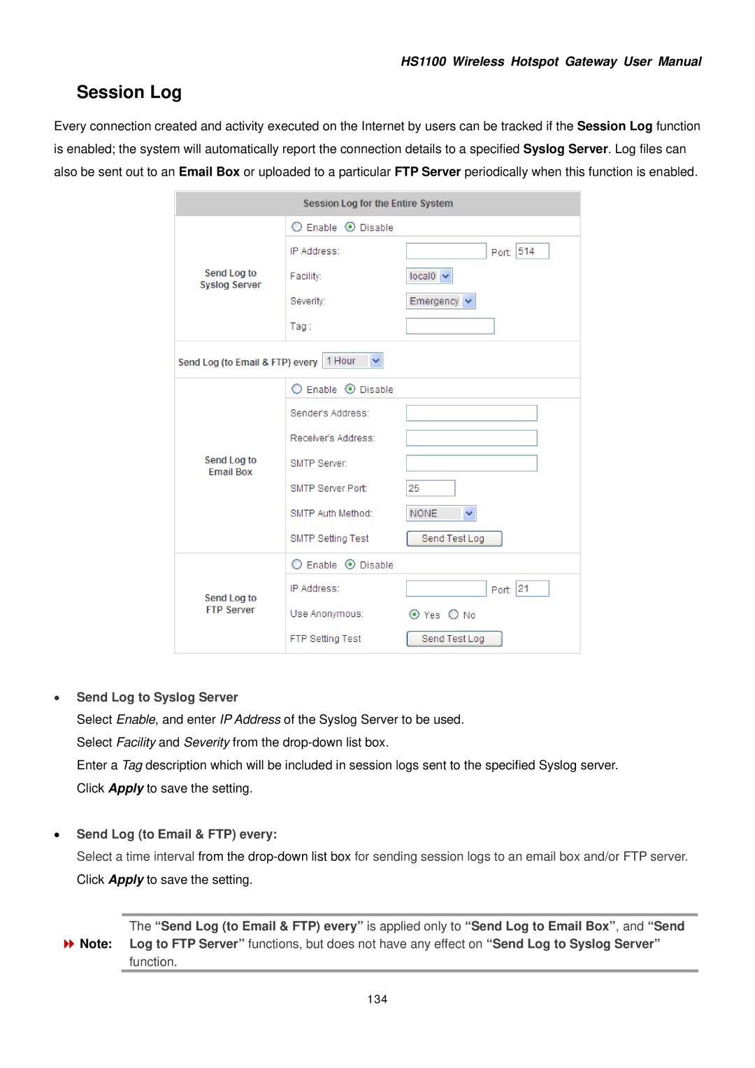 NetComm HS1100 manual Session Log, 134 