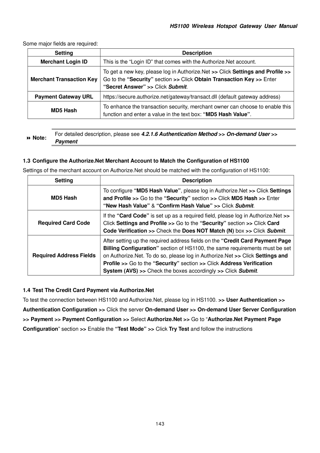 NetComm HS1100 manual Test The Credit Card Payment via Authorize.Net, 143 