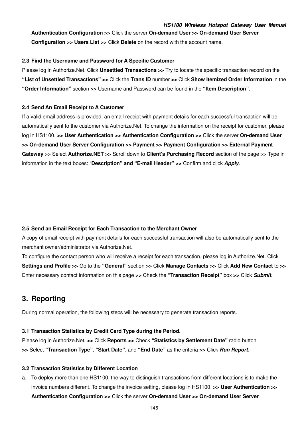 NetComm HS1100 manual Reporting, Send An Email Receipt to a Customer, 145 