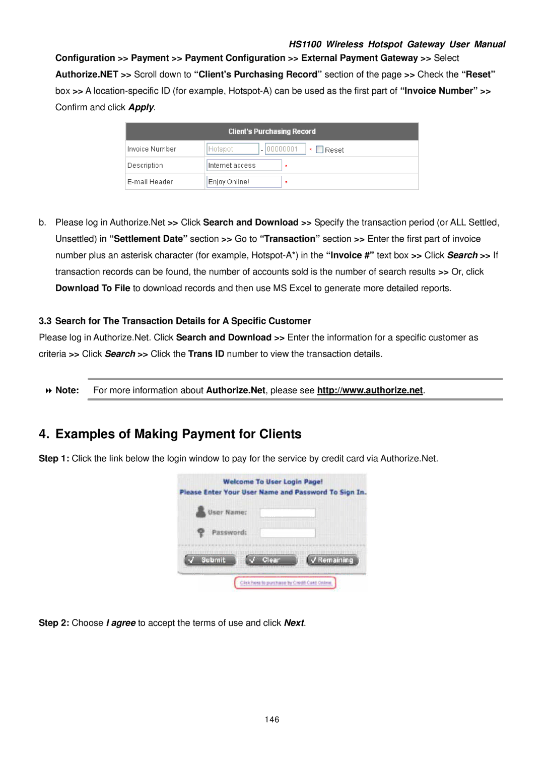 NetComm HS1100 Examples of Making Payment for Clients, Search for The Transaction Details for a Specific Customer, 146 