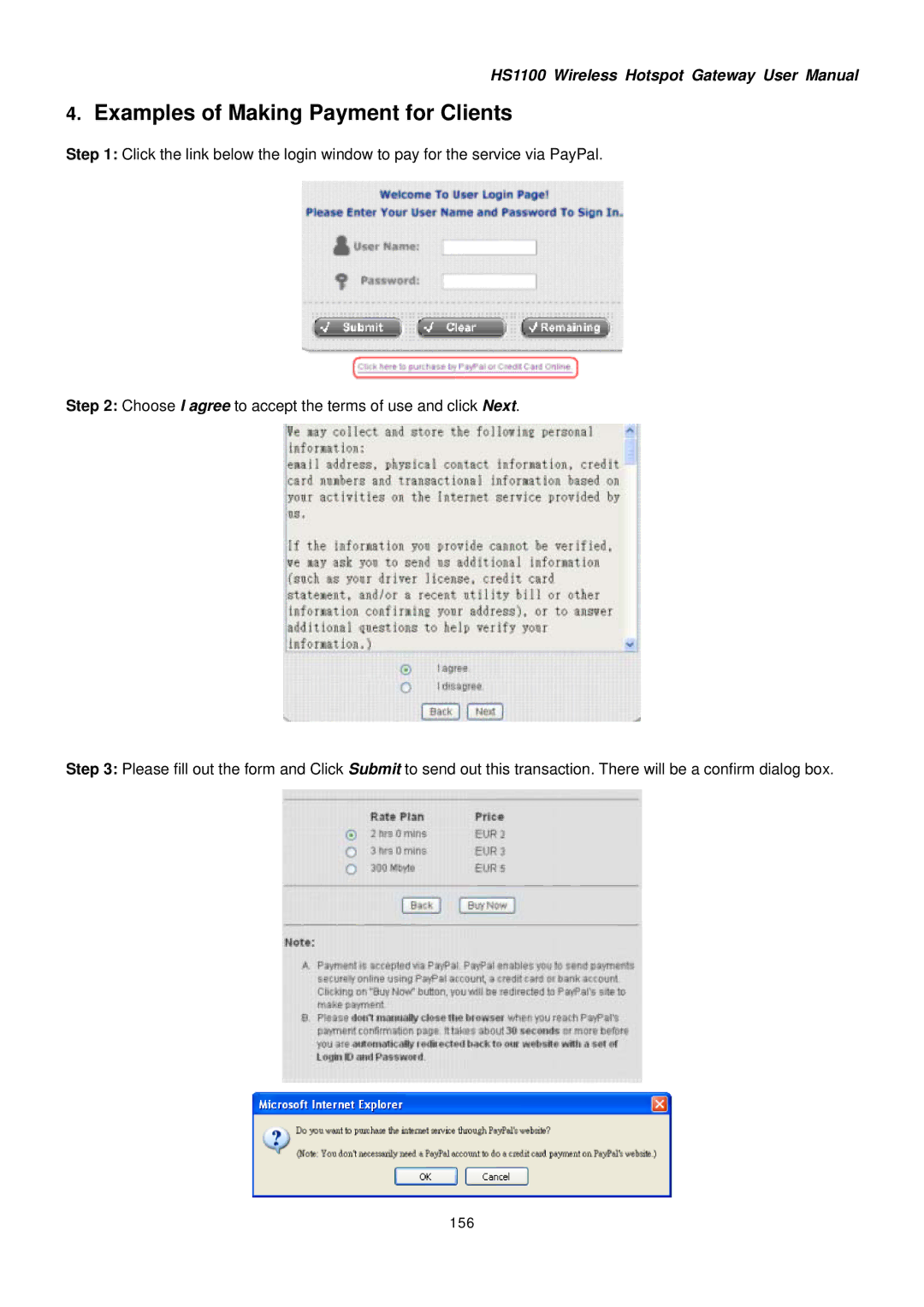 NetComm HS1100 manual Examples of Making Payment for Clients, 156 