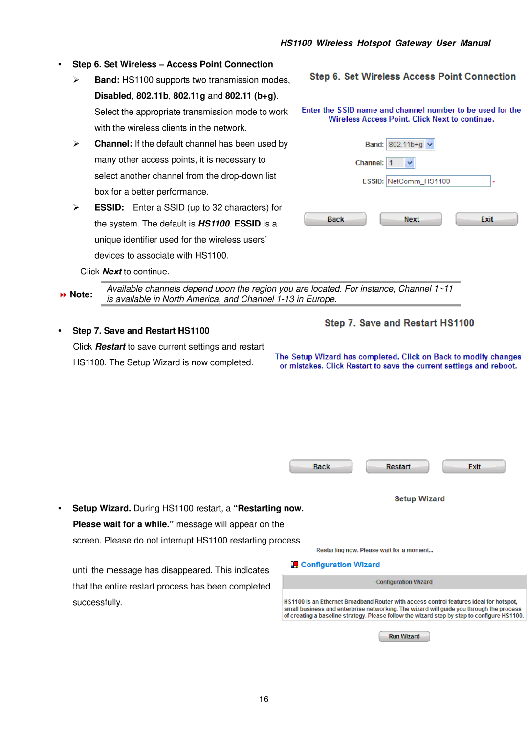 NetComm HS1100 manual Is available in North America, and Channel 1-13 in Europe 