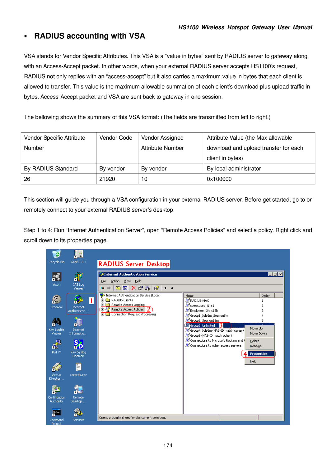 NetComm HS1100 manual ƒ Radius accounting with VSA, 174 