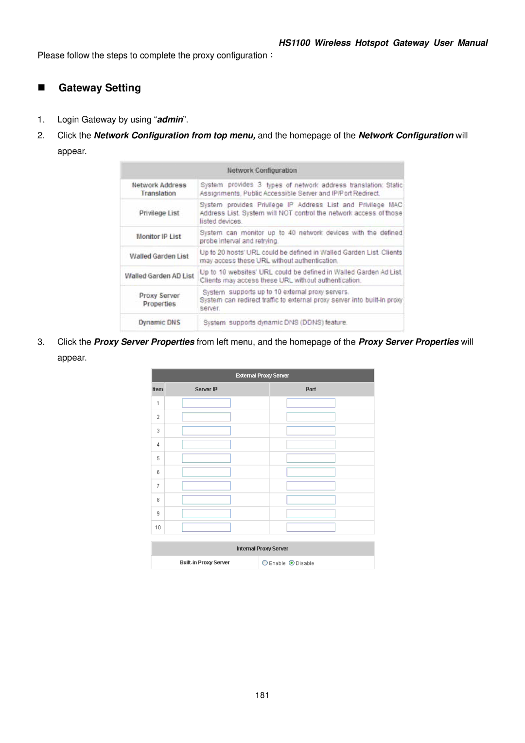 NetComm HS1100 manual „ Gateway Setting, 181 