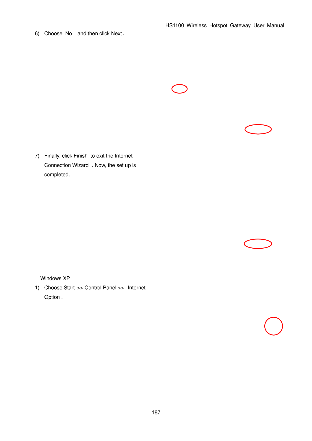 NetComm HS1100 manual ‹ Windows XP Choose Start Control Panel Internet Option, 187 