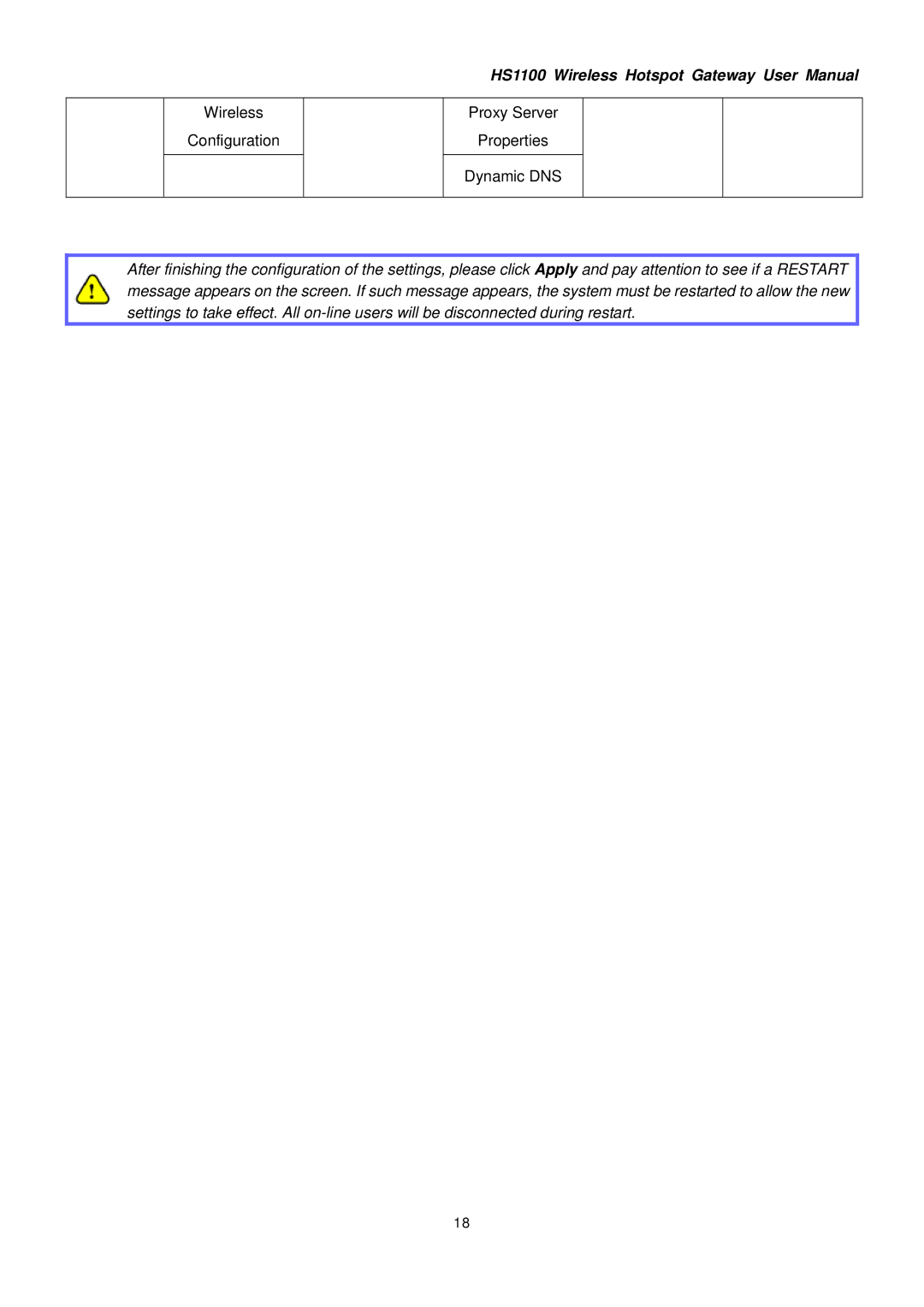 NetComm HS1100 manual Wireless Configuration Proxy Server Properties Dynamic DNS 