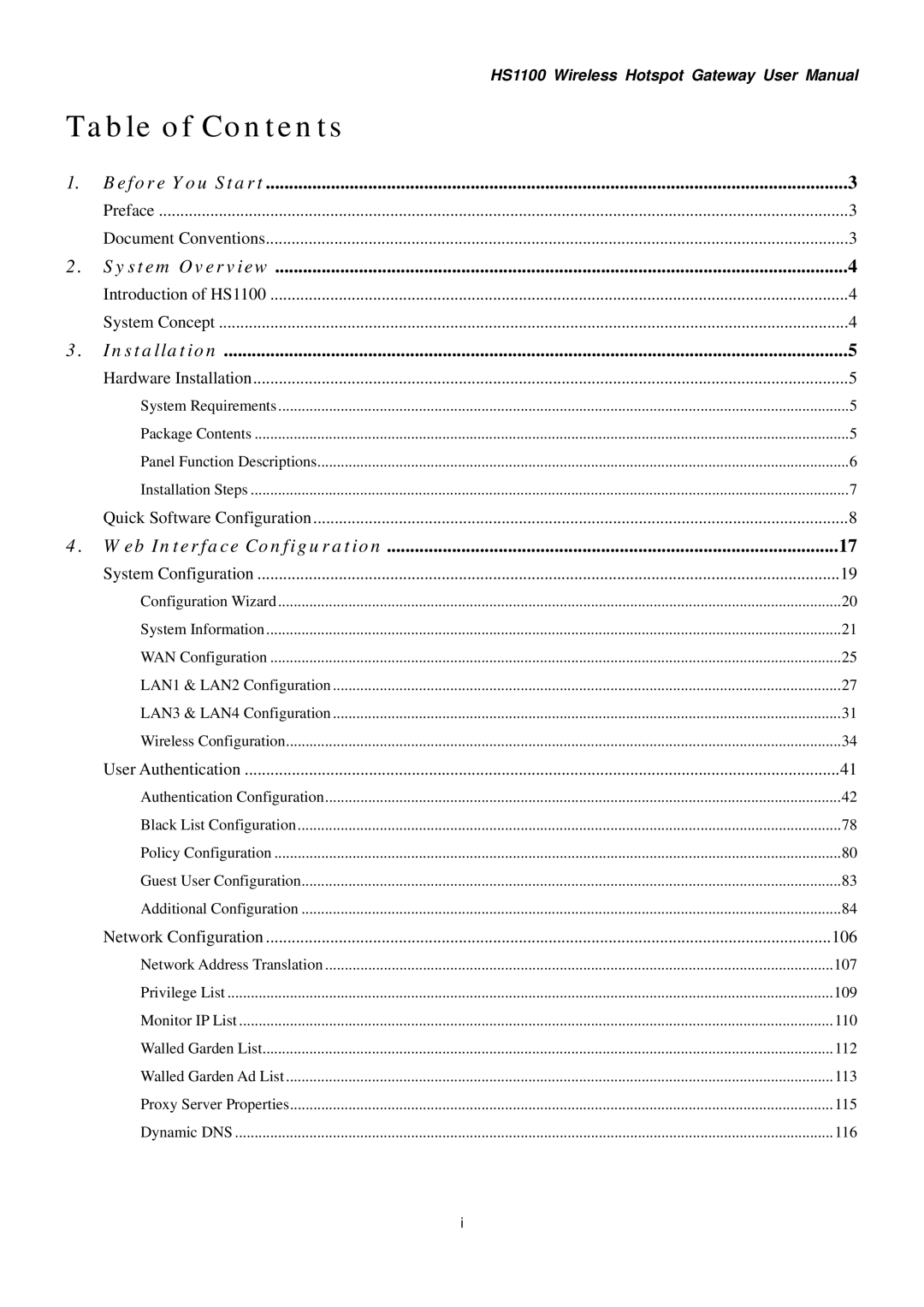 NetComm HS1100 manual Table of Contents 