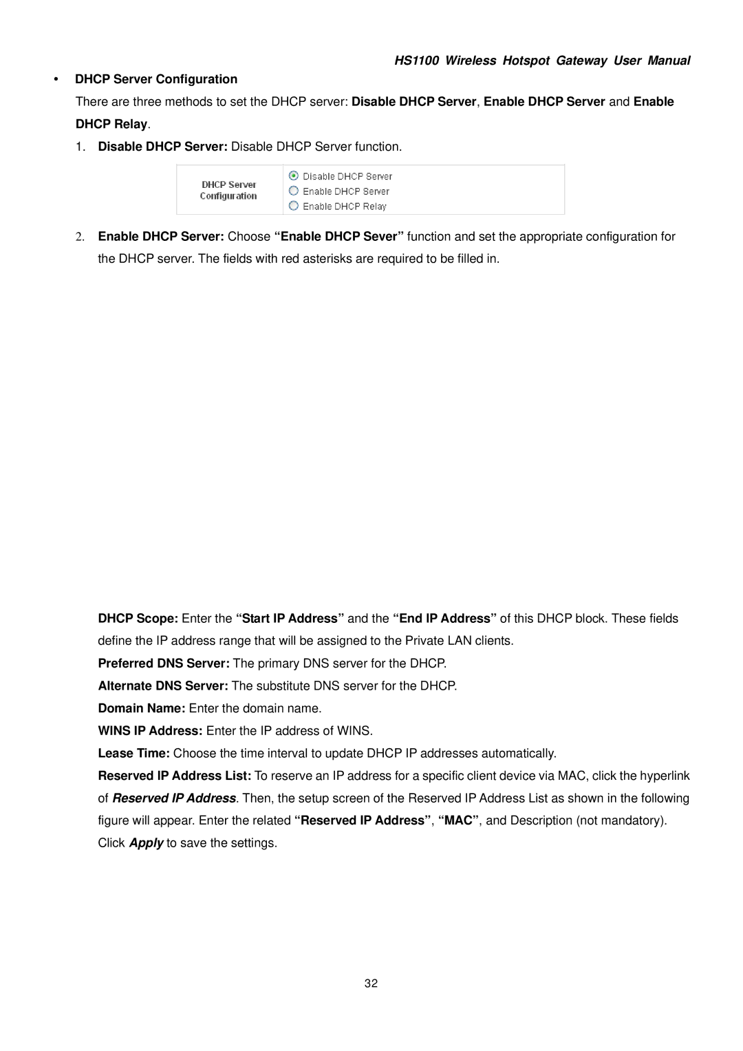 NetComm HS1100 manual Dhcp Server Configuration 