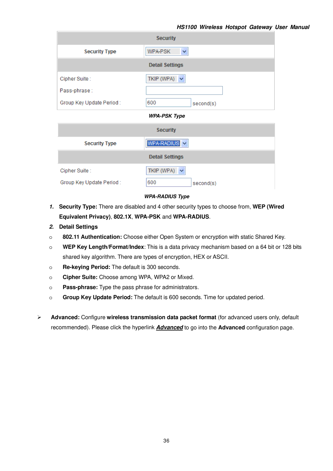 NetComm HS1100 manual Detail Settings 