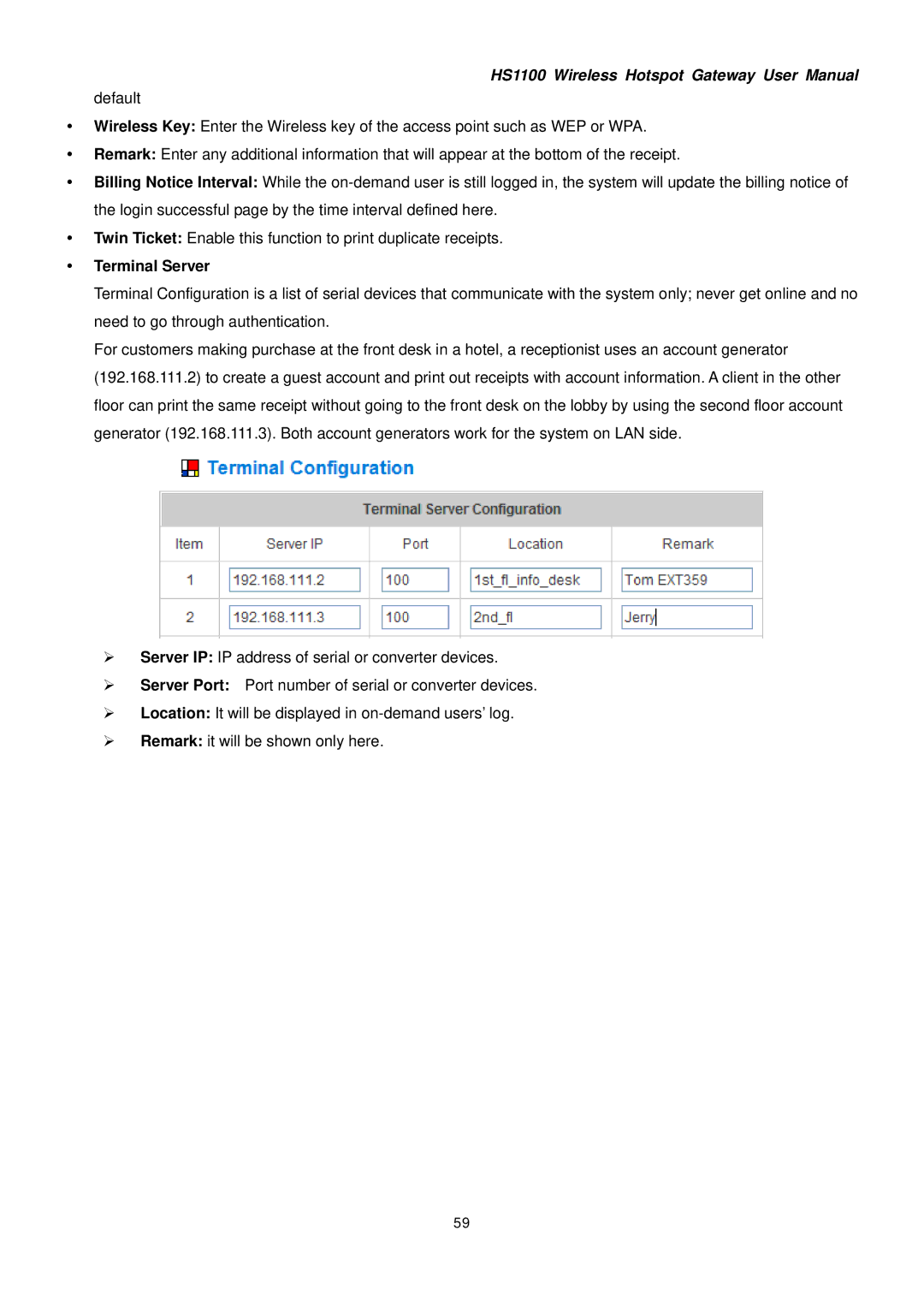 NetComm HS1100 manual Terminal Server 