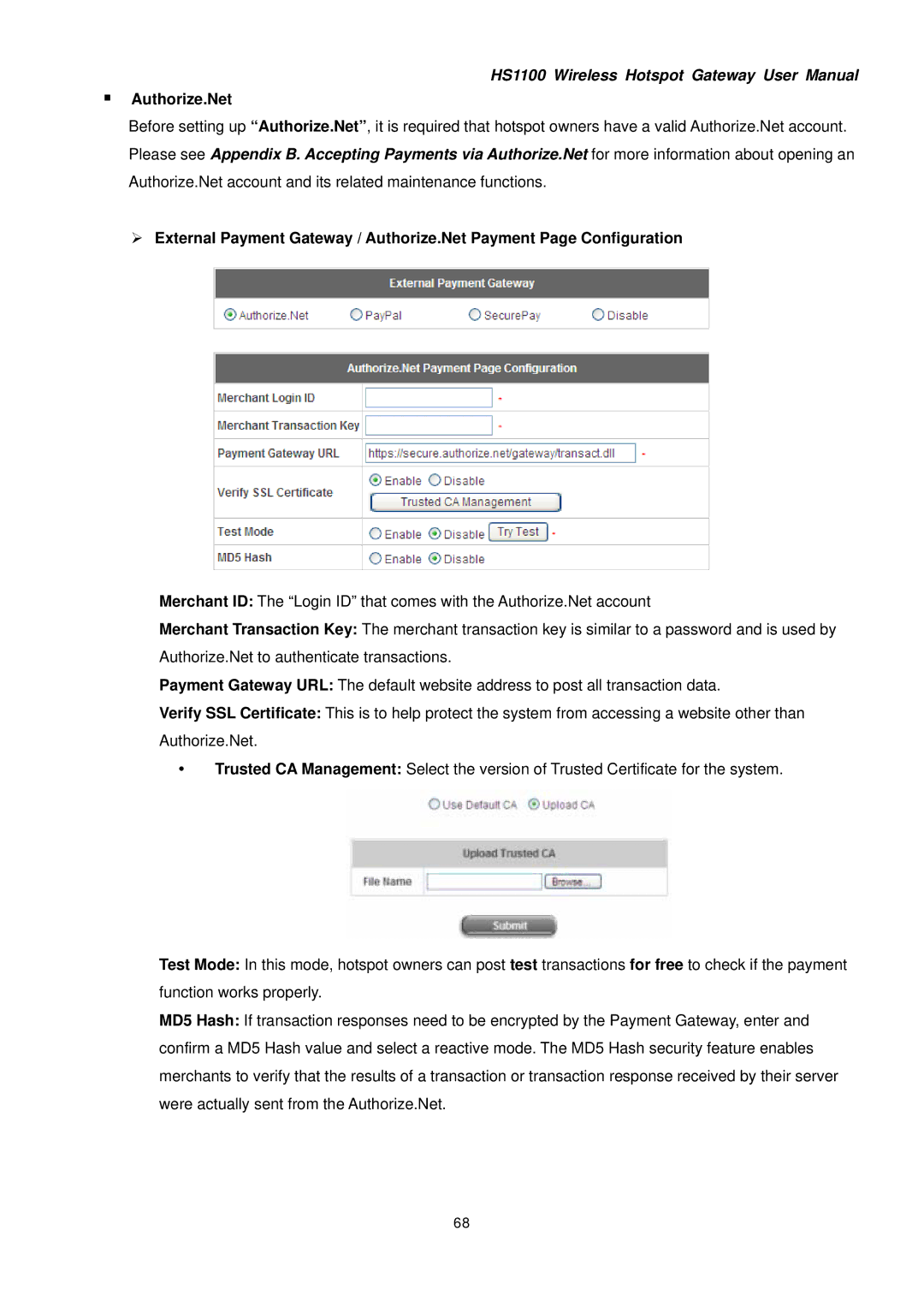 NetComm HS1100 manual ƒ Authorize.Net 