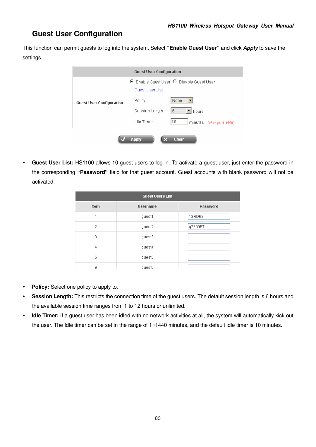 NetComm HS1100 manual Guest User Configuration 