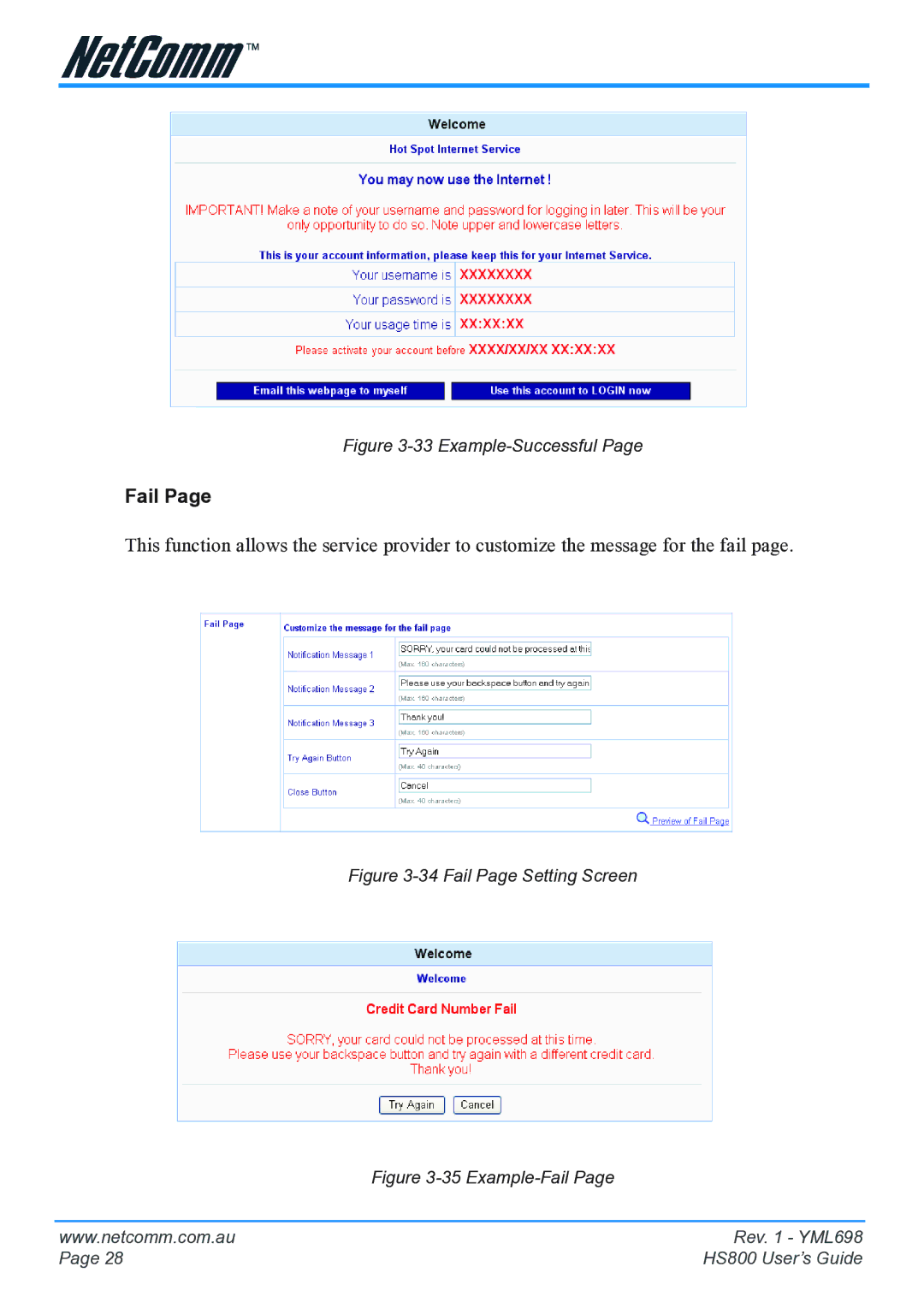 NetComm HS800 manual Fail 